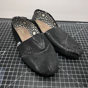 TOMS Alpargata Textured Glitter Slip On Flat Shoes Women W10 Black Causal Comfy